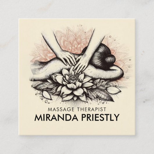 Massagetherapie Healing Hands Energy Spa Wellness Vierkante Visitekaartje (Voorkant)