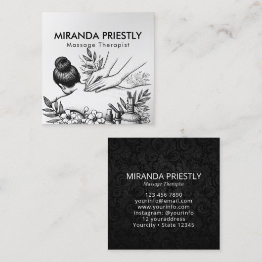 Massagetherapie Healing Hands Energy Spa Wellness Vierkante Visitekaartje (Voorkant / Achterkant)