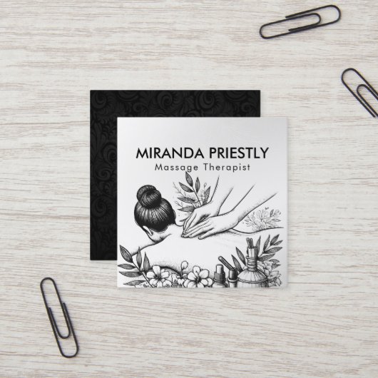 Massagetherapie Healing Hands Energy Spa Wellness Vierkante Visitekaartje (Voorkant / Achterkant in situ)