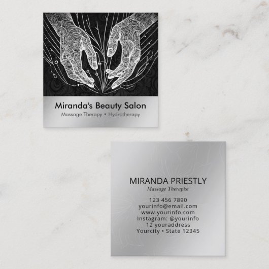 Massagetherapie Healing Hands Energy Spa Wellness Vierkante Visitekaartje (Voorkant / Achterkant)