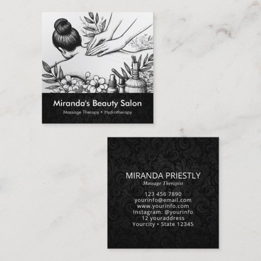 Massagetherapie Healing Hands Energy Spa Wellness Vierkante Visitekaartje (Voorkant / Achterkant)