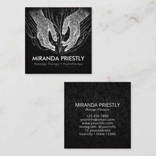 Massagetherapie Healing Hands Energy Spa Wellness Vierkante Visitekaartje (Voorkant / Achterkant)