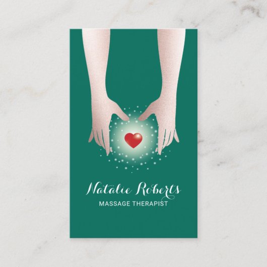 Massagetherapie Healing Hands & Heart Blauwgroen Visitekaartje (Voorkant)