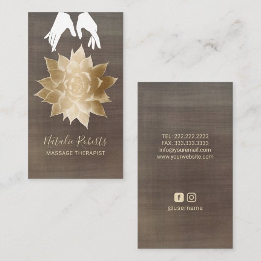 Massagetherapie -  - herstellende handen - goudven visitekaartje (Voorkant / Achterkant)