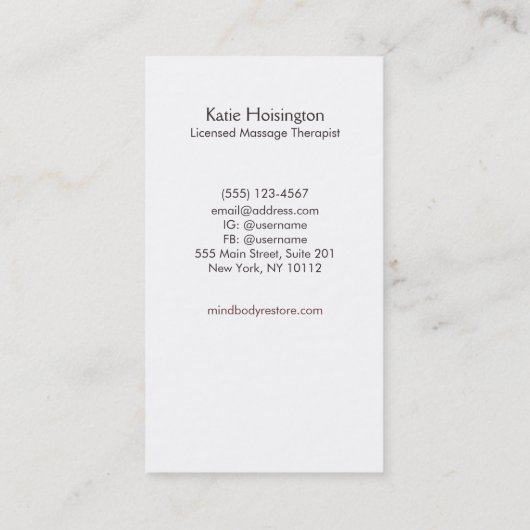 Massagetherapie Logo Henna Dragonfly Tattoo Hand Visitekaartje (Achterkant)