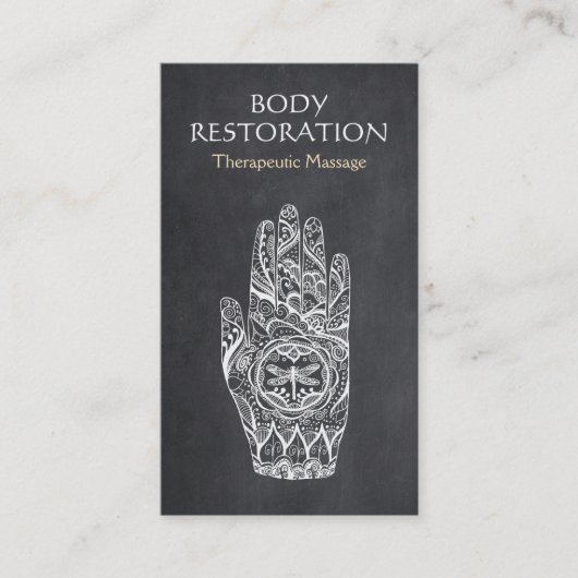Massagetherapie Logo Henna Dragonfly Tattoo Hand Visitekaartje (Voorkant)
