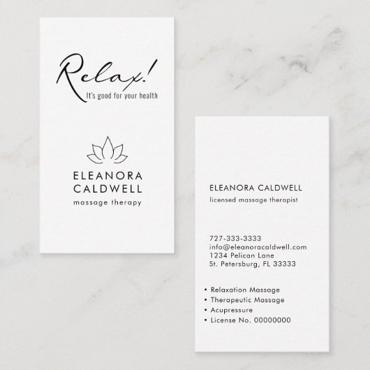Massagetherapie Lotus Logo Black en White Visitekaartje (Voorkant / Achterkant)