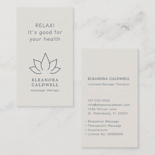 Massagetherapie Lotus Logo Charcoal Gray Eggshell Visitekaartje (Voorkant / Achterkant)