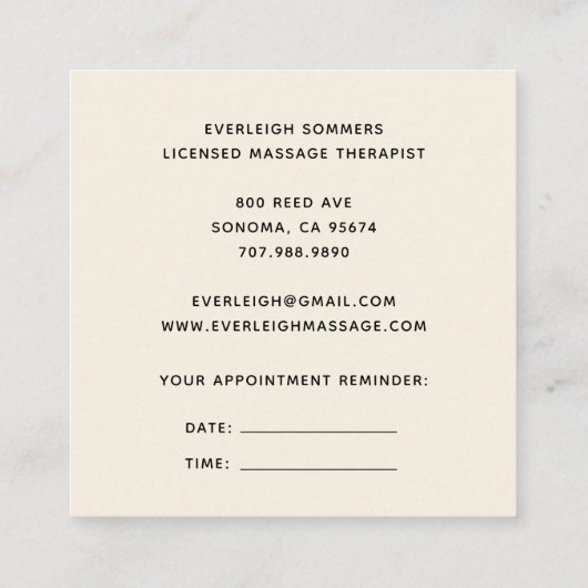 Massagetherapie met Afspraakherinnering Vierkante Visitekaartje (Achterkant)