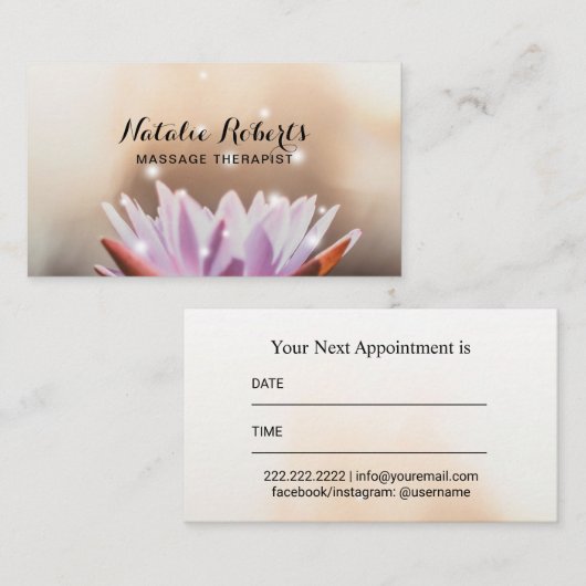 Massagetherapie met Elegant Lotus Flower Yoga Spa Afsprakenkaartje (Voorkant / Achterkant)