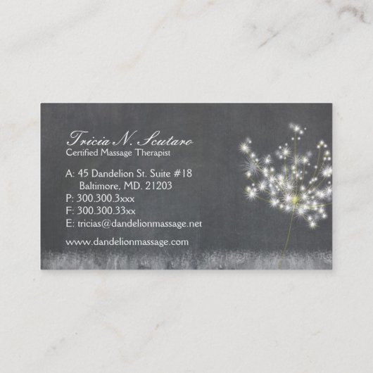 Massagetherapie met Grayscale Dandelion Visitekaartje (Achterkant)