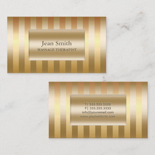 Massagetherapie met moderne goudoliestreepjes visitekaartje (Voorkant / Achterkant)