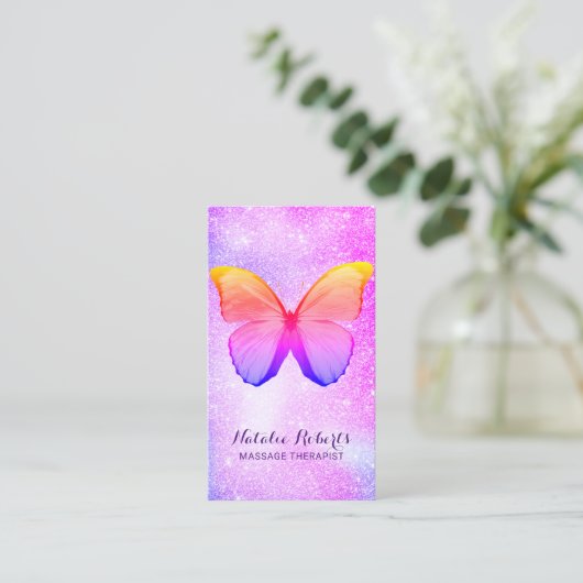Massagetherapie Moderne regenboogvlinder Butterfly Visitekaartje (Staand voorkant)