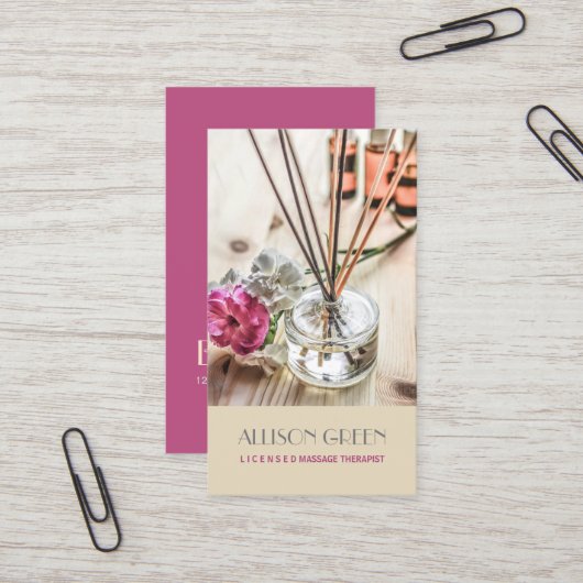 Massagetherapie Natuurlijke Essentiële Olie Aromat Visitekaartje (Voorkant / Achterkant in situ)