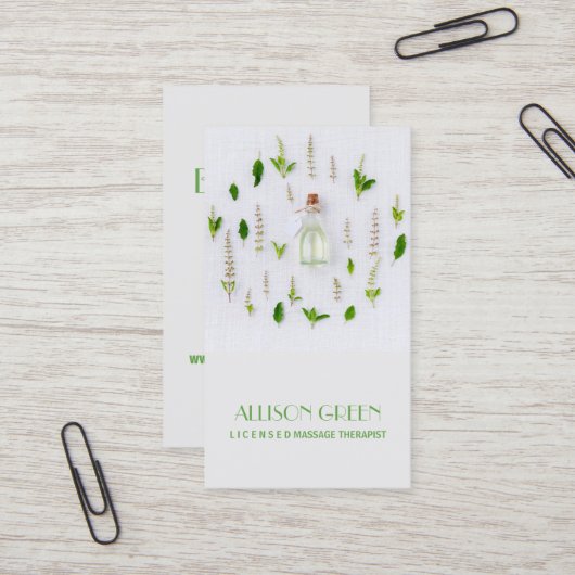 Massagetherapie Natuurlijke Essentiële Olie Aromat Visitekaartje (Voorkant / Achterkant in situ)