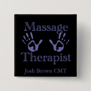 Massagetherapie: Prints met een blauwe hand Vierkante Button 5,1 Cm