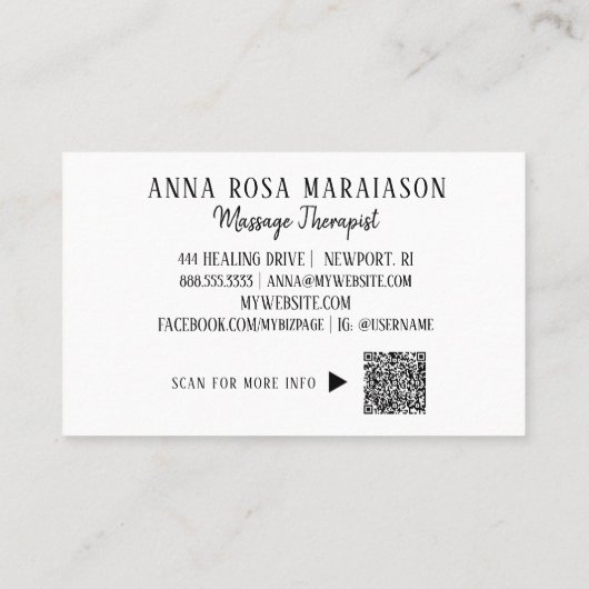 *~*. Massagetherapie QR Reiki Massage Therapist Visitekaartje (Achterkant)