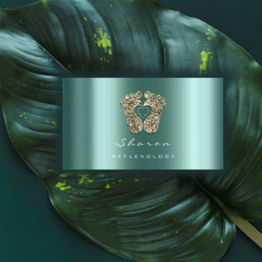 Massagetherapie Reflexology Blauwgroen Gold Glitte Visitekaartje