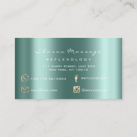 Massagetherapie Reflexology Blauwgroen Gold Glitte Visitekaartje (Achterkant)