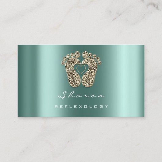 Massagetherapie Reflexology Blauwgroen Gold Glitte Visitekaartje (Voorkant)