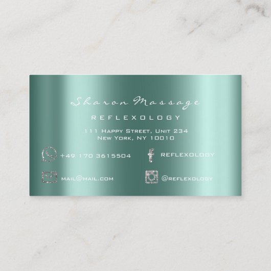 Massagetherapie Reflexology Blauwgroen Gree Glitte Visitekaartje (Achterkant)
