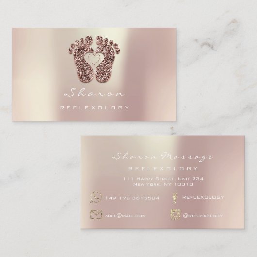 Massagetherapie Reflexology Copper Gold Glitter Visitekaartje (Voorkant / Achterkant)