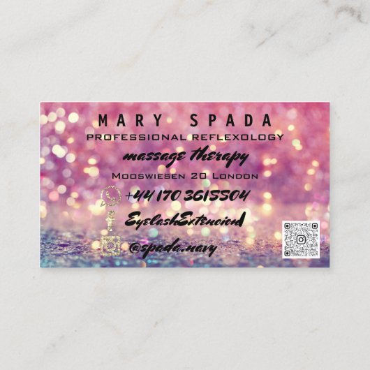 Massagetherapie Reflexology Feet Roos Glitter QR Visitekaartje (Achterkant)