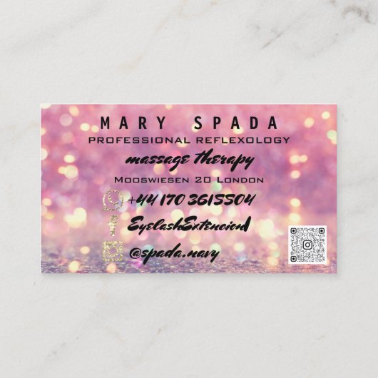 Massagetherapie Reflexology Feet Roos Pink QRCode Visitekaartje (Achterkant)