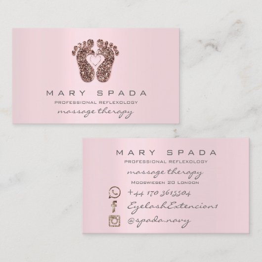 Massagetherapie Reflexology Feet roze Rose roze Visitekaartje (Voorkant / Achterkant)