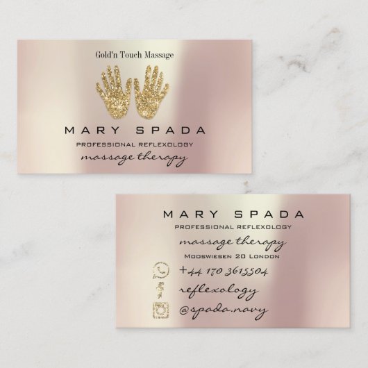 Massagetherapie Reflexology Hands Reiki Roos Gold2 Visitekaartje (Voorkant / Achterkant)