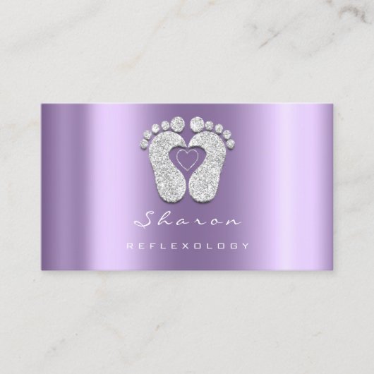 Massagetherapie Reflexology Paars Glitter Feet Visitekaartje (Voorkant)