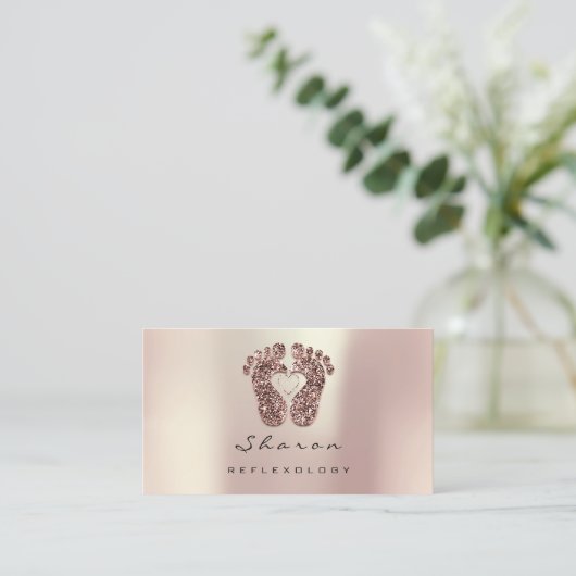 Massagetherapie Reflexology Roos Glitter Black Visitekaartje (Staand voorkant)