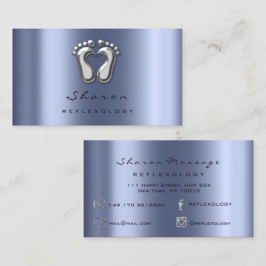 Massagetherapie Reflexology Silver Grey Blue Navy Visitekaartje (Voorkant / Achterkant)