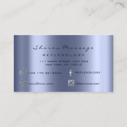Massagetherapie Reflexology Silver Grey Blue Navy Visitekaartje (Achterkant)