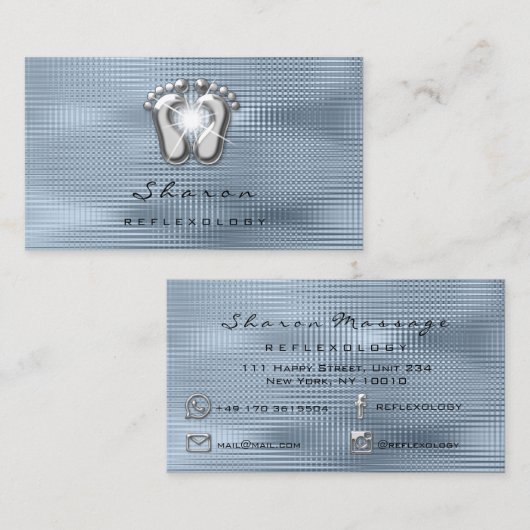 Massagetherapie Reflexology Therapist Silver Blue Visitekaartje (Voorkant / Achterkant)