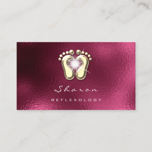 Massagetherapie Reflexology Therapy Gold Burgundy Visitekaartje (Voorkant)