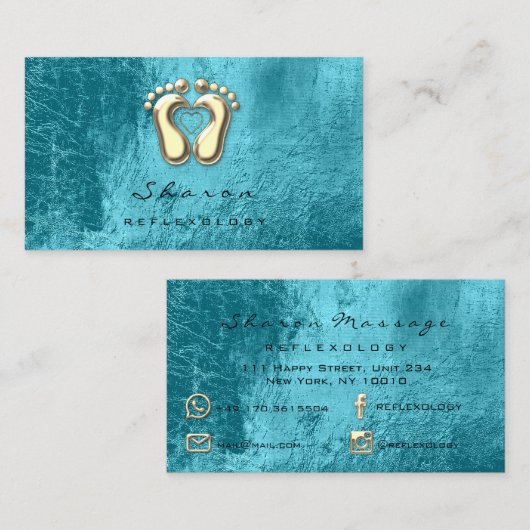 Massagetherapie Reflexology Therapy Gold Ocean Blu Visitekaartje (Voorkant / Achterkant)