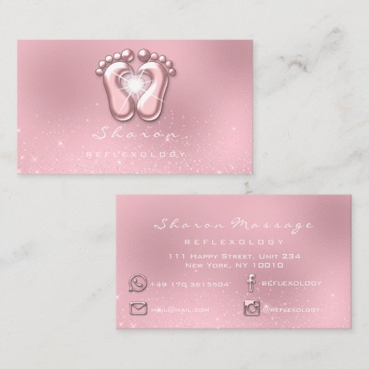 Massagetherapie Reflexology Therapy Pink Sparky Visitekaartje (Voorkant / Achterkant)