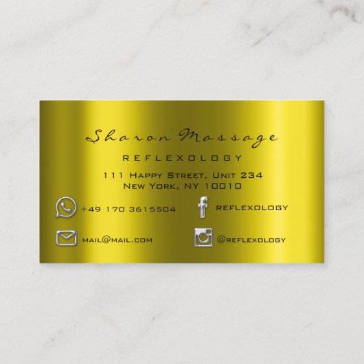 Massagetherapie Reflexology Therapy Silver Mustard Visitekaartje (Achterkant)