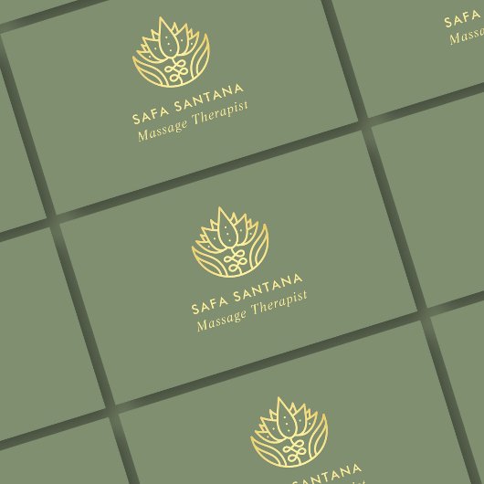 Massagetherapie Sage Green en Gold Lotus Flower Visitekaartje