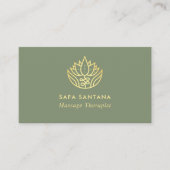 Massagetherapie Sage Green en Gold Lotus Flower Visitekaartje (Voorkant)