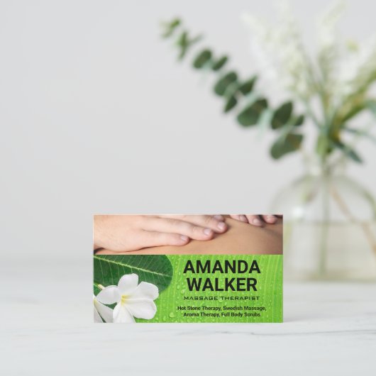 Massagetherapie sessie | Bloem en leder Afsprakenkaartje (Staand voorkant)