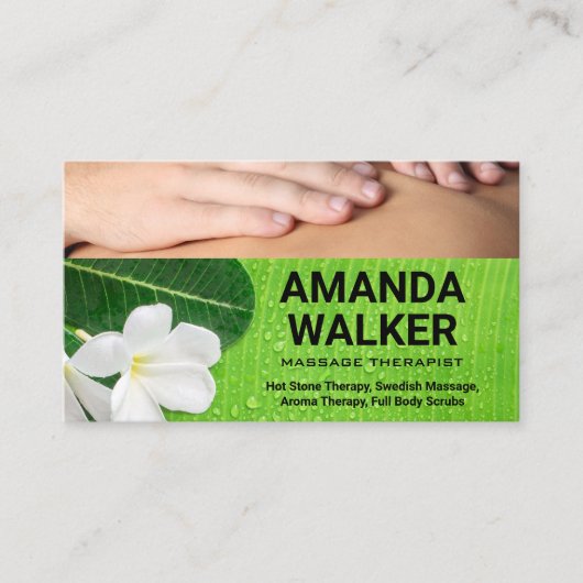 Massagetherapie sessie | Bloem en leder Afsprakenkaartje (Voorkant)