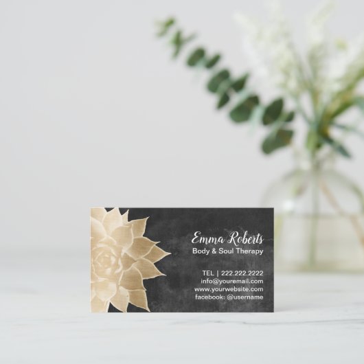Massagetherapie Spa Gold Floral Rustic Chalkboard Visitekaartje (Staand voorkant)