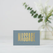 Massagetherapie stoffig blauw en goud visitekaartje (Staand voorkant)