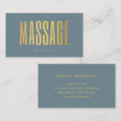 Massagetherapie stoffig blauw en goud visitekaartje (Voorkant / Achterkant)