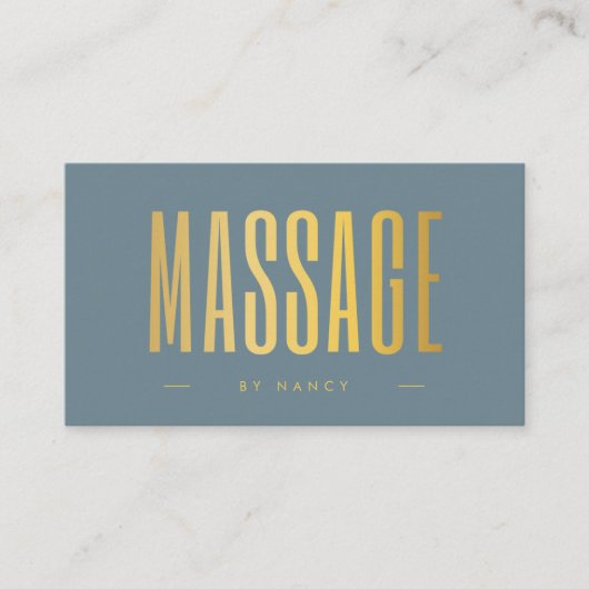 Massagetherapie stoffig blauw en goud visitekaartje (Voorkant)