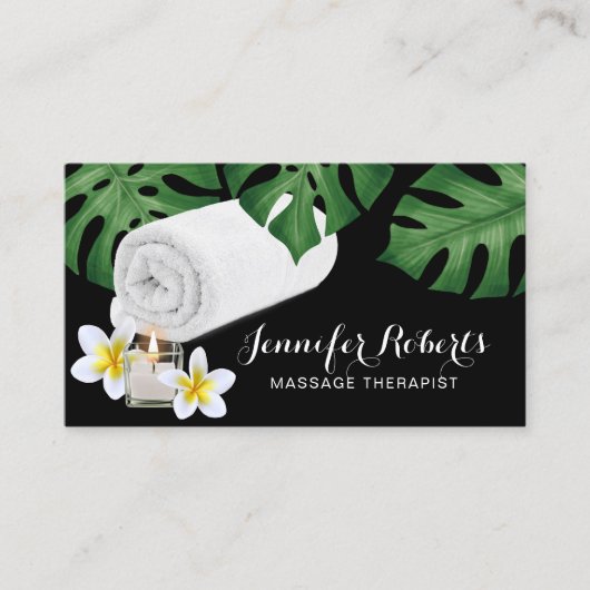 Massagetherapie Tropische bladeren Salon en Spa Visitekaartje (Voorkant)