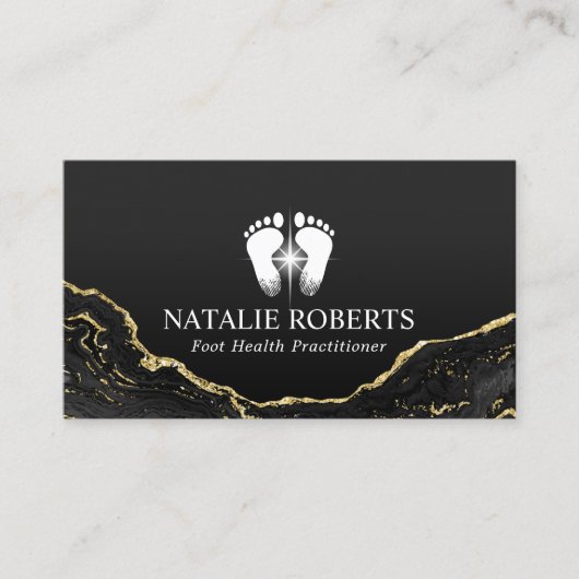 Massagetherapie voor voetwortels Modern Black Gold Visitekaartje (Voorkant)