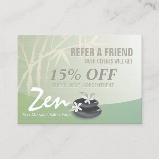 Massagetherapie YOGA SPA Salon Reference Discount Aanbevelingskaartje (Voorkant)